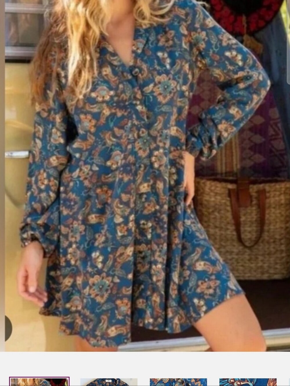NATURAL LIFE Blue Paisley Floral Button-Front Dress